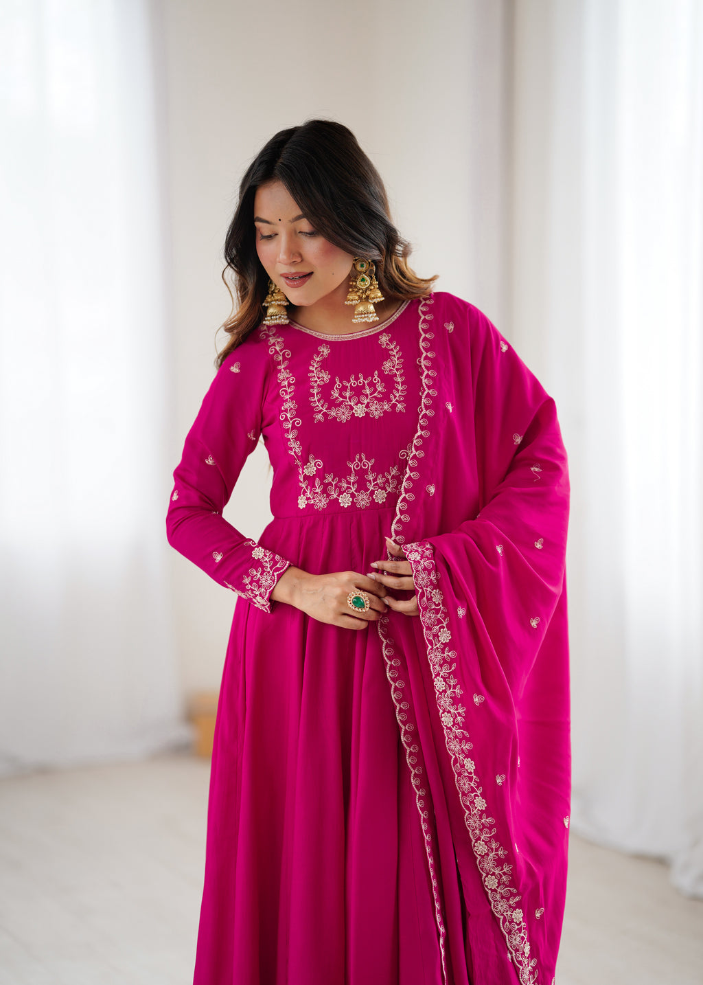 Gulabi Chanderi Silk Kurta Set