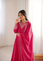 Pink Collar Shimer Silk Kurta Set