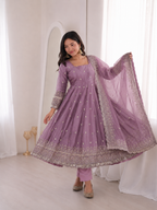 Rudhira Embroidery Sequins Fandy Silk Work Suit Set