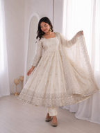 Rudhira Embroidery Sequins Fandy Silk Work Suit Set