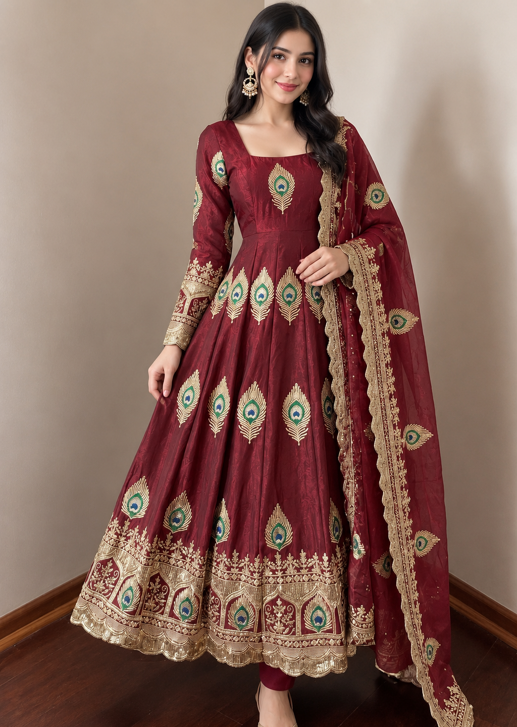 Morpich Fandy Silk Embroidery Anarkali