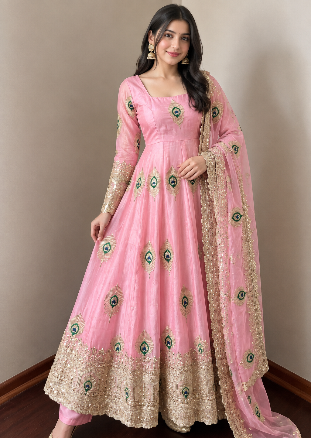 Morpich Fandy Silk Embroidery Anarkali