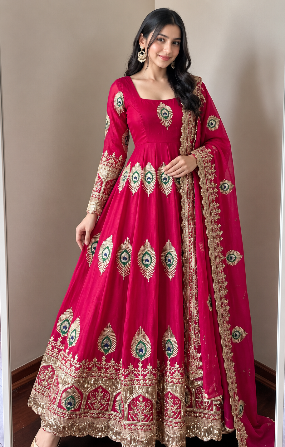 Morpich Fandy Silk Embroidery Anarkali