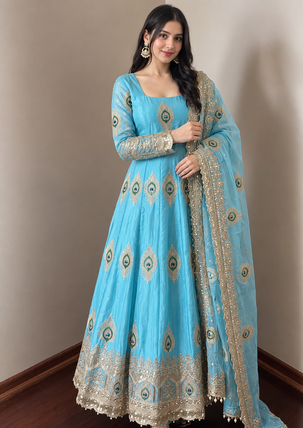 Morpich Fandy Silk Embroidery Anarkali