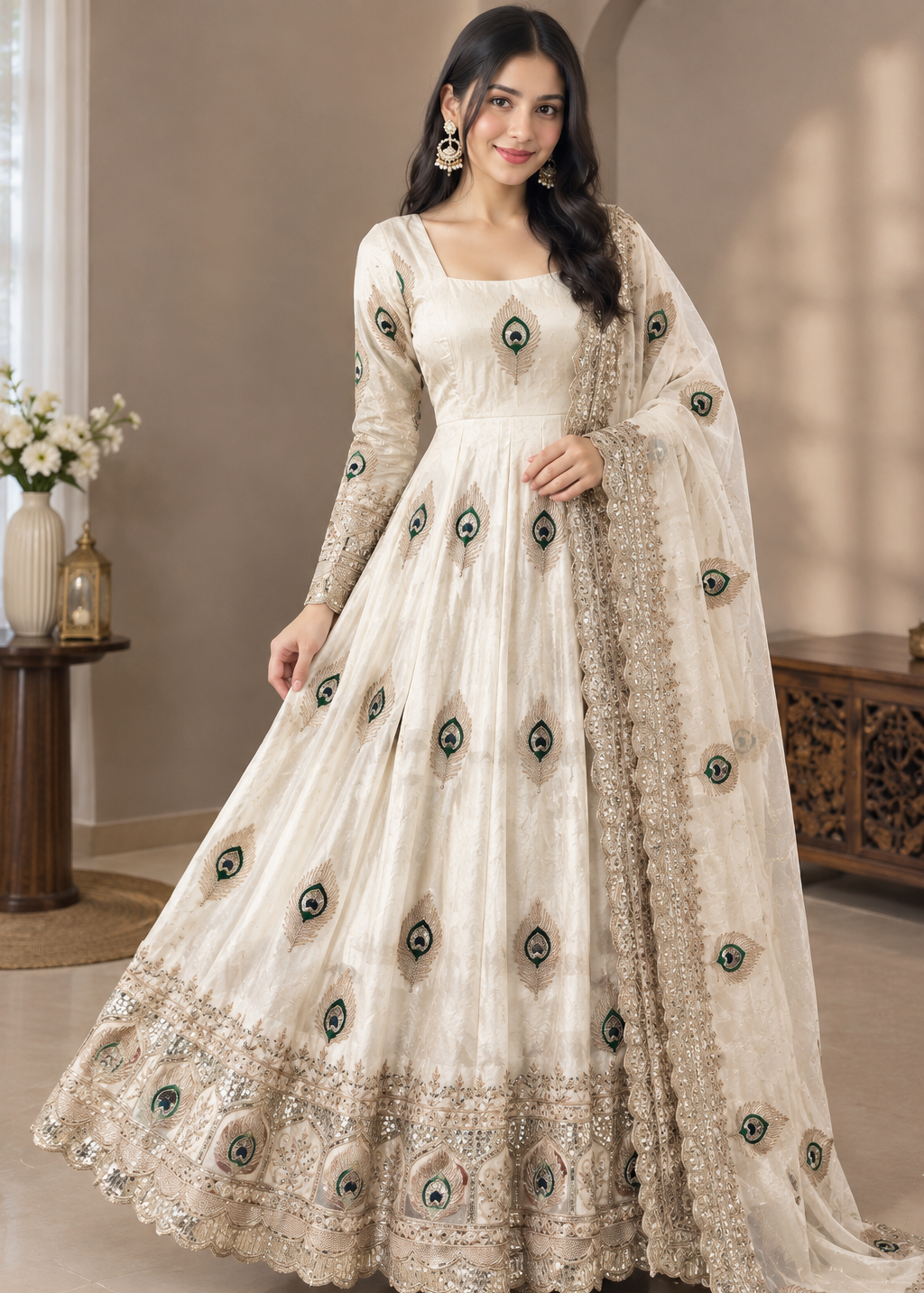Morpich Fandy Silk Embroidery Anarkali