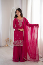 Dark Pink Crunchy Silk Sharara Set