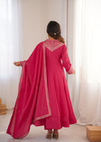 Pink Collar Shimer Silk Kurta Set
