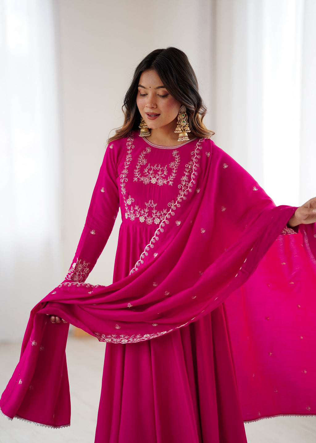 Gulabi Chanderi Silk Kurta Set