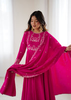 Gulabi Chanderi Silk Kurta Set