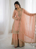 Peach Fendy Silk Embroidery Sharara Set