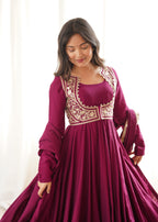 Designer Wine Flared Anarkali With Jacket Style