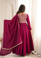 Designer Wine Flared Anarkali With Jacket Style
