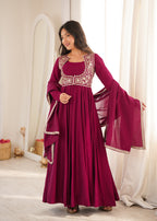 Designer Wine Flared Anarkali With Jacket Style