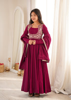 Designer Wine Flared Anarkali With Jacket Style
