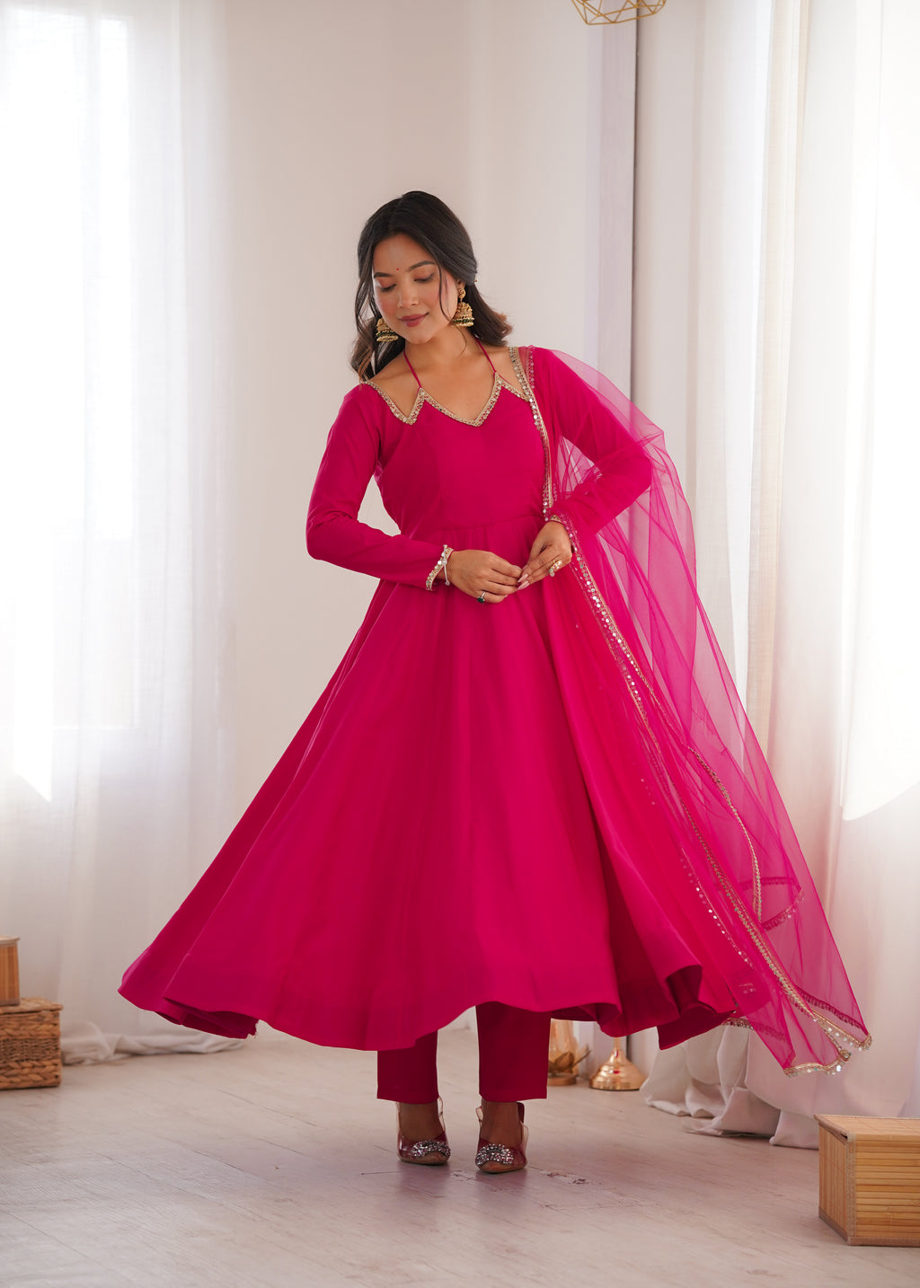 Pink Romansilk Chanderi Kurta Set