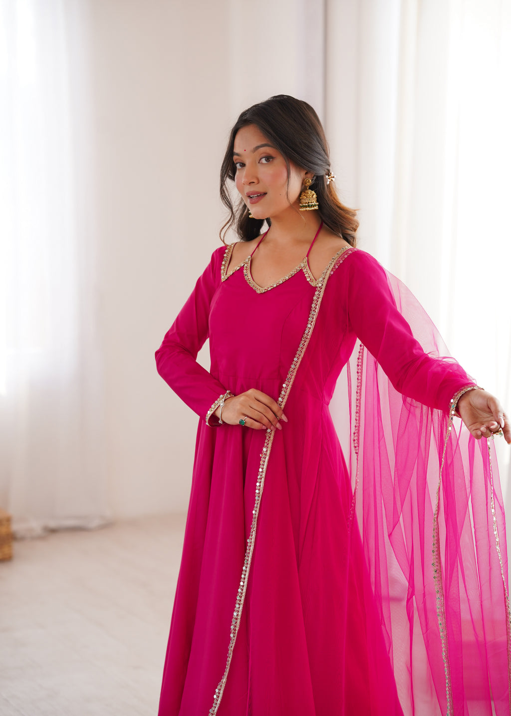 Pink Romansilk Chanderi Kurta Set