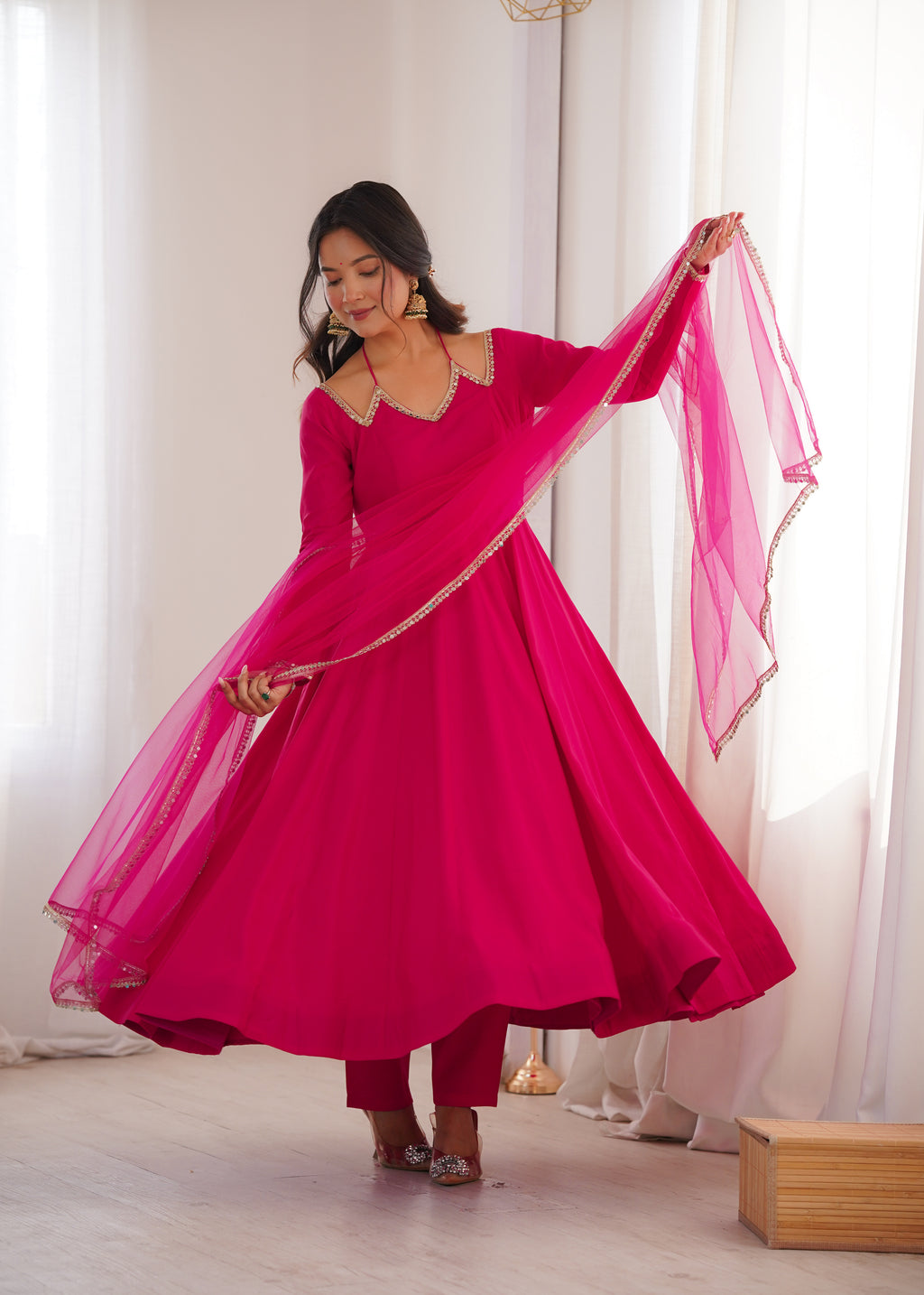 Pink Romansilk Chanderi Kurta Set