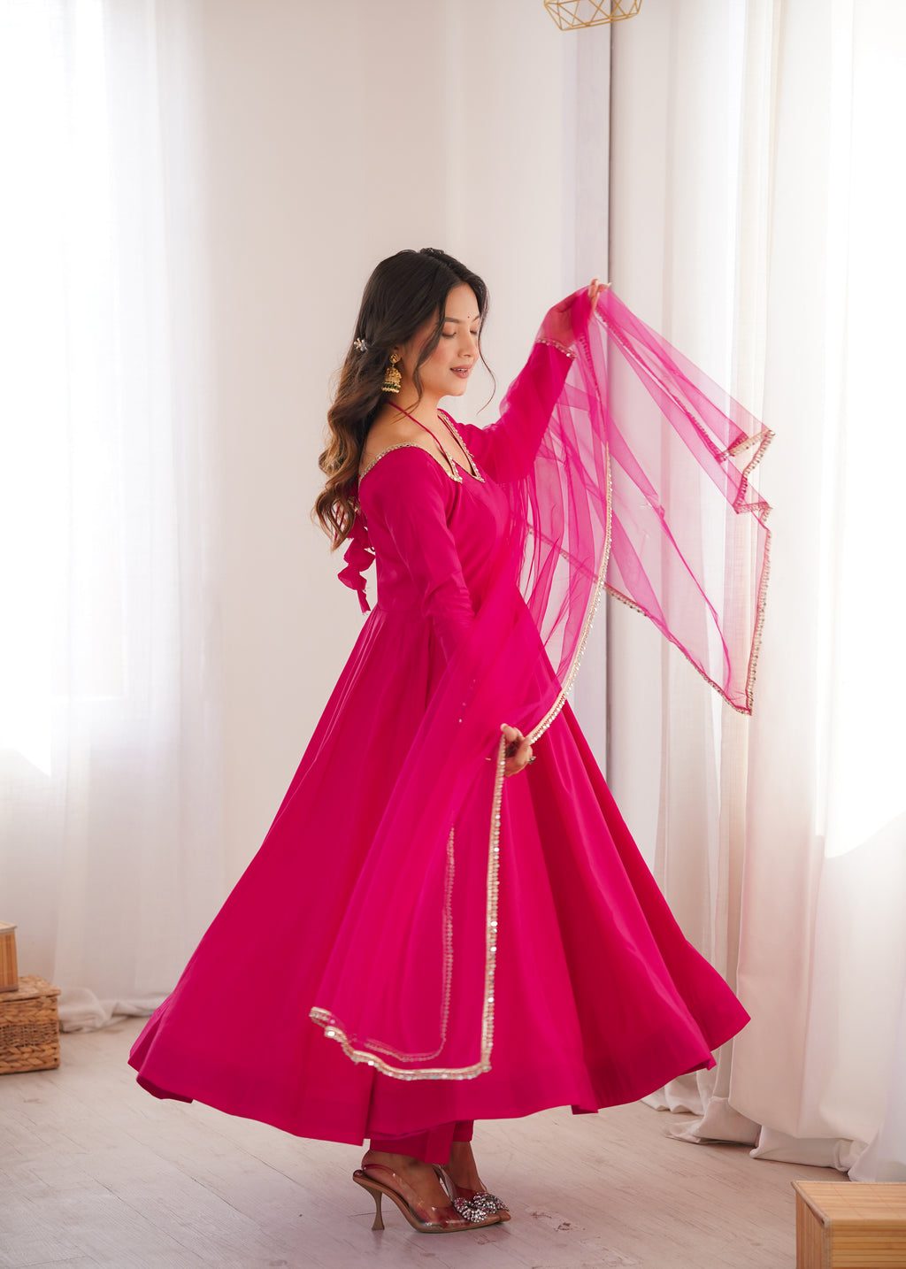 Pink Romansilk Chanderi Kurta Set