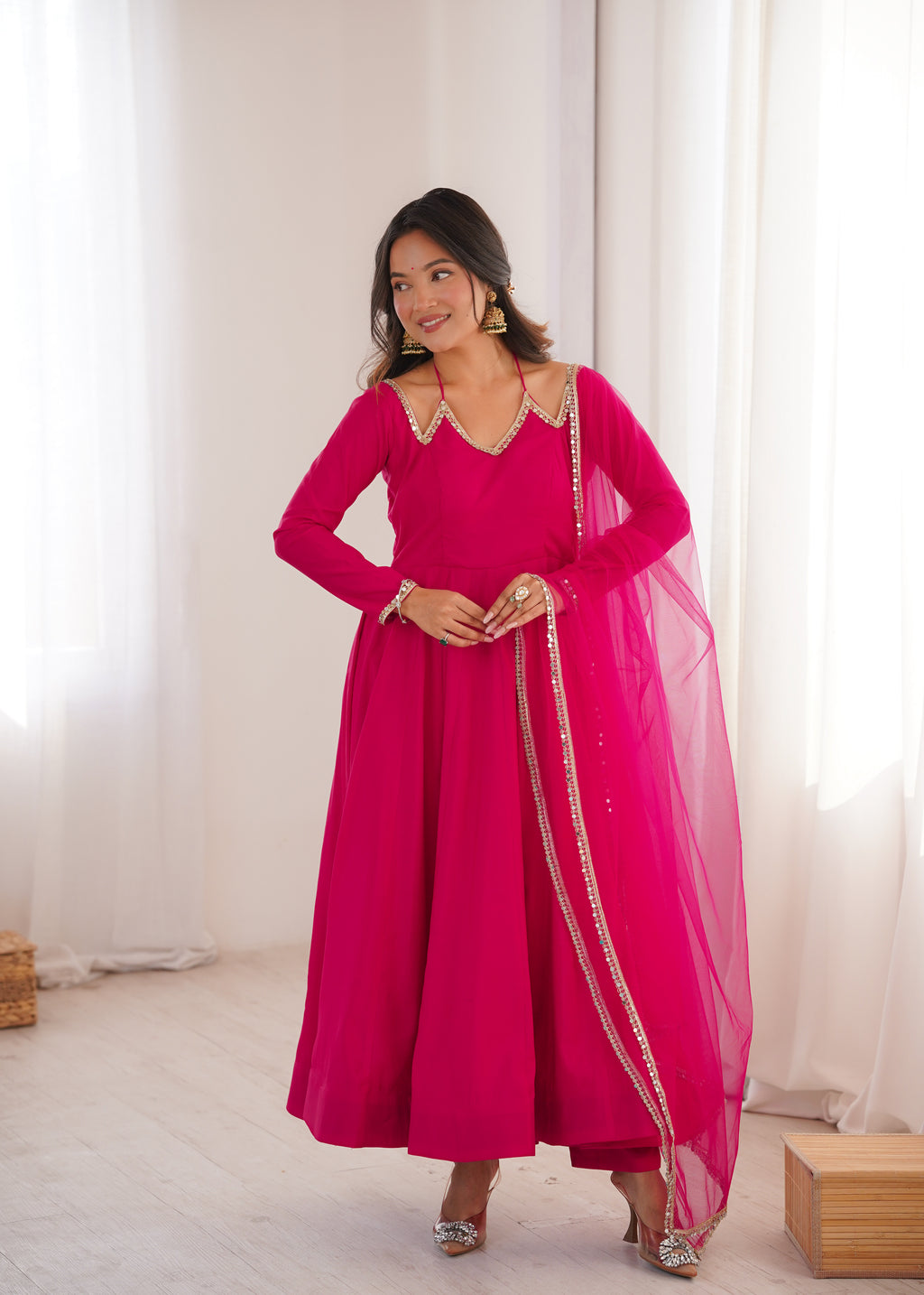 Pink Romansilk Chanderi Kurta Set