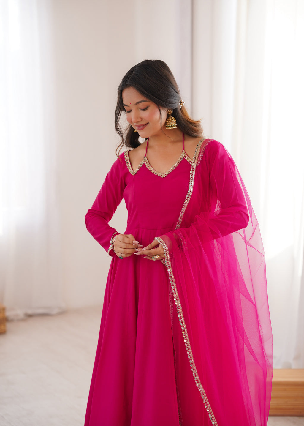 Pink Romansilk Chanderi Kurta Set
