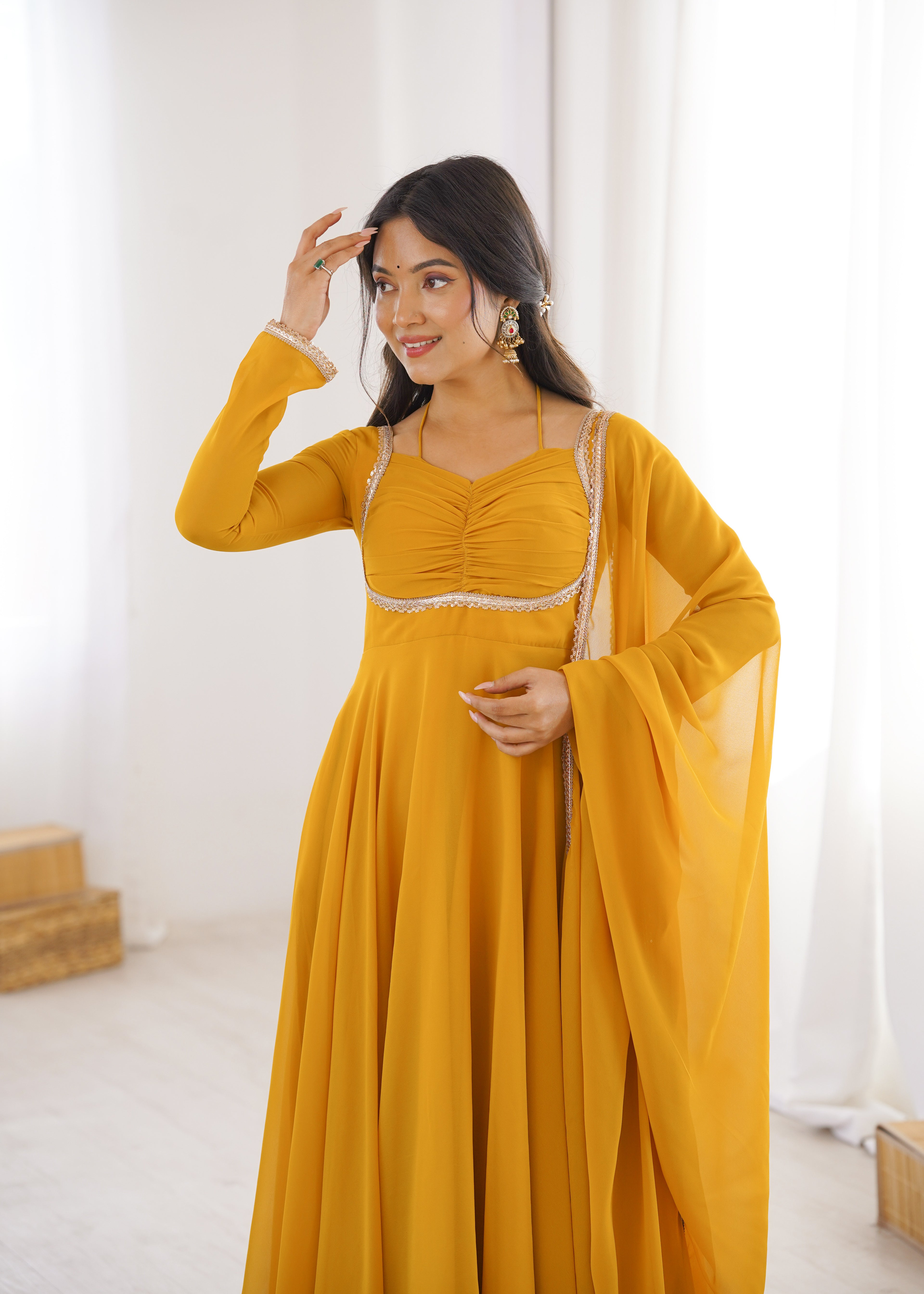 Nithya Georgette Kurta Set (Yellow)