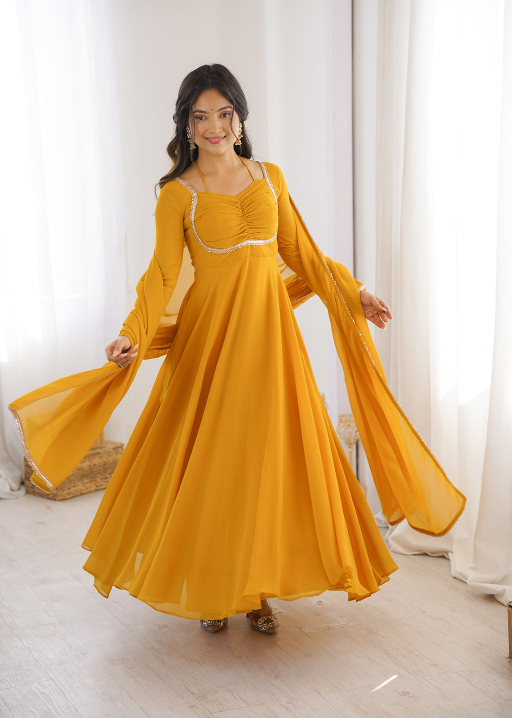 Nithya Georgette Kurta Set (Yellow)