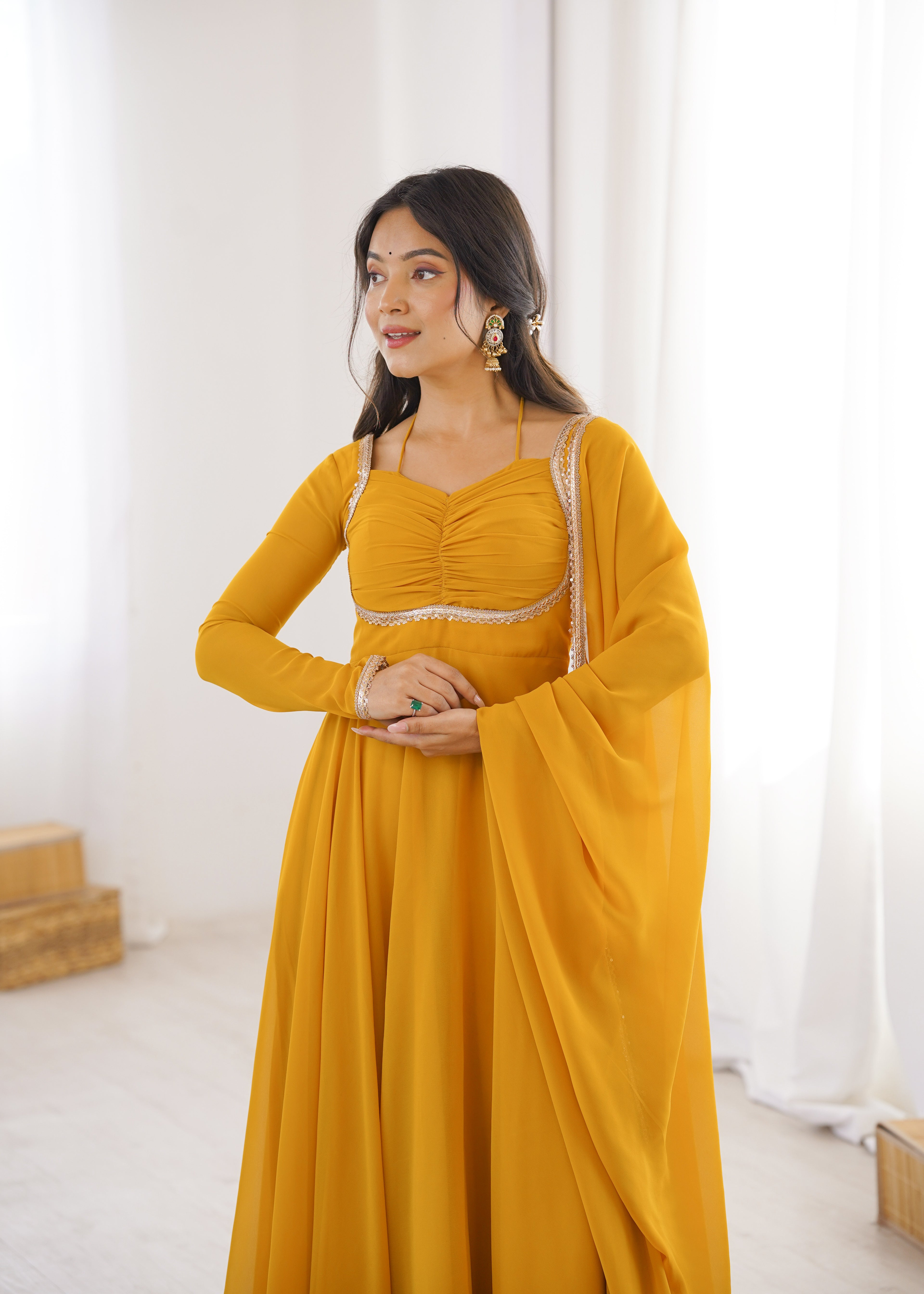 Nithya Georgette Kurta Set (Yellow)