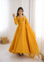 Nithya Georgette Kurta Set (Yellow)