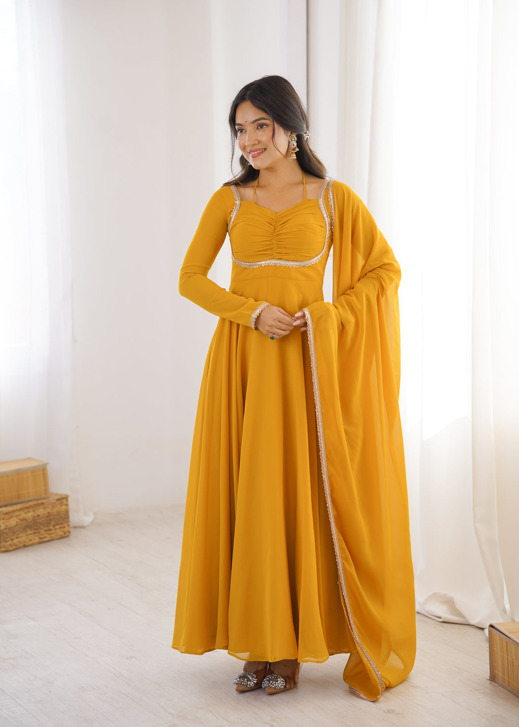 Nithya Georgette Kurta Set (Yellow)