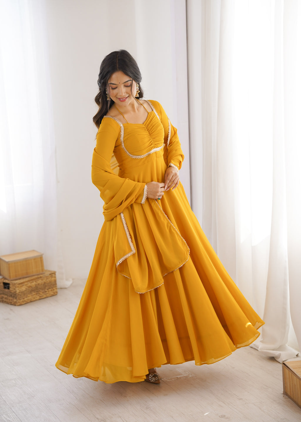 Nithya Georgette Kurta Set (Yellow)