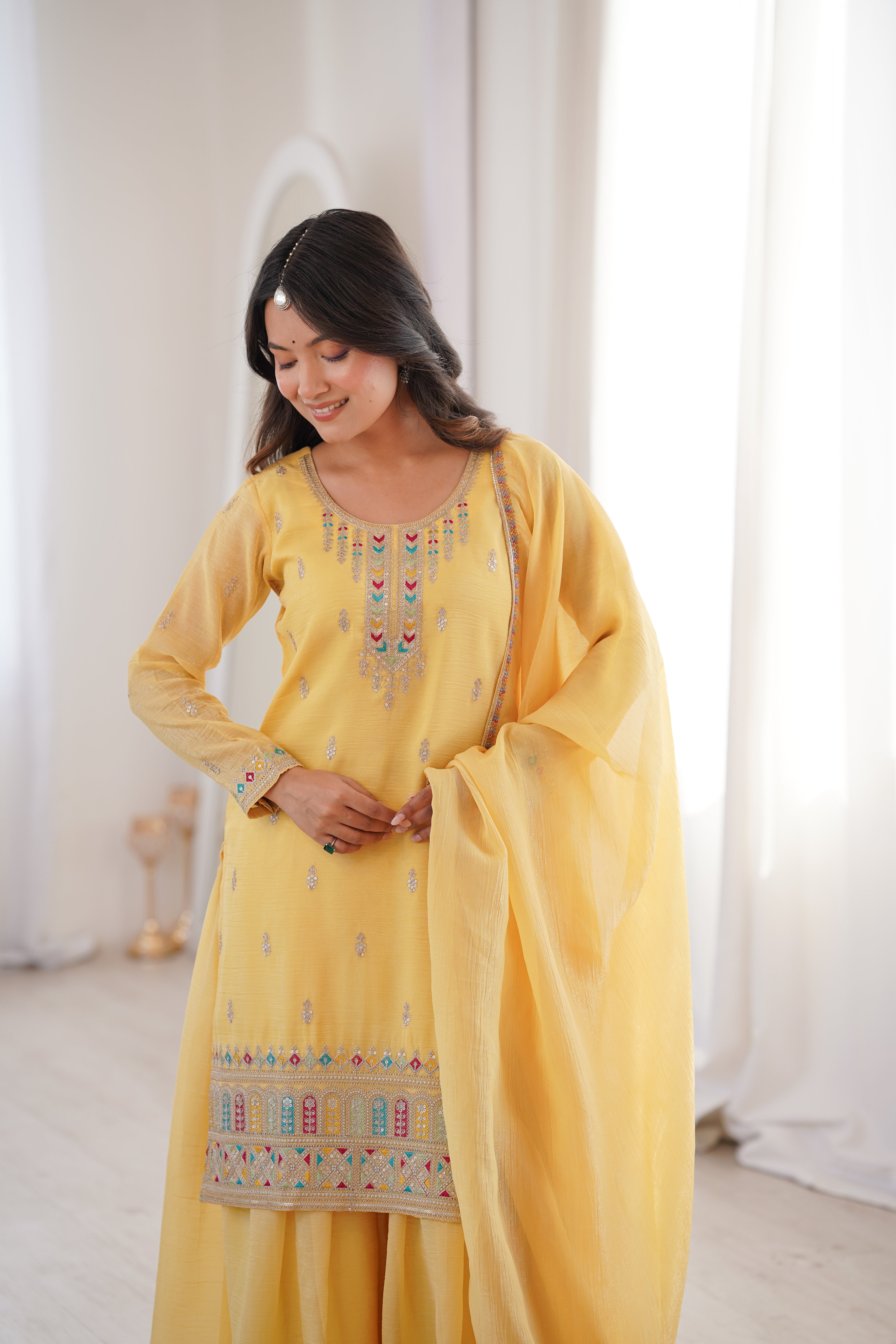 Yellow Embroidery Sharara Set
