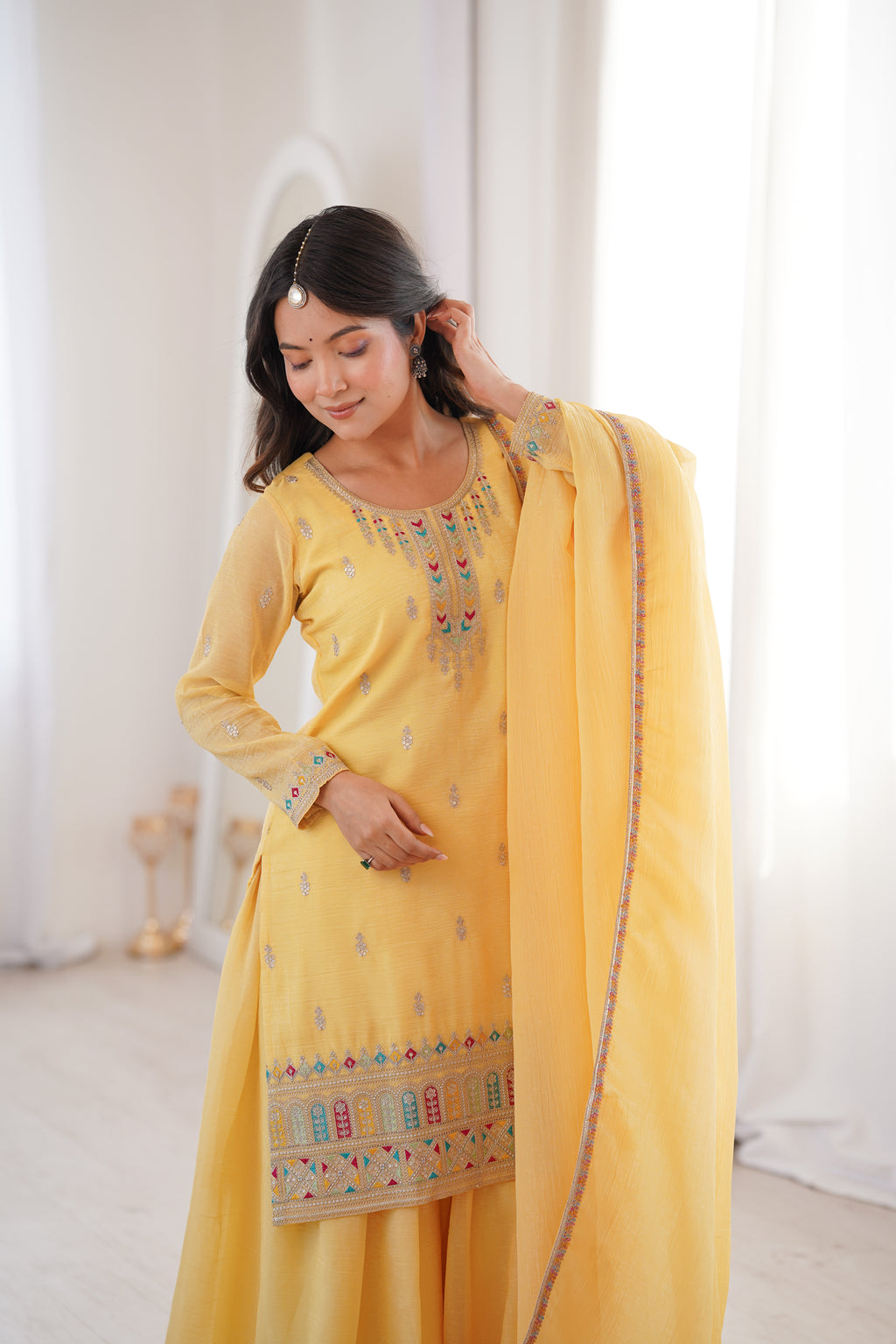 Yellow Embroidery Sharara Set