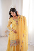 Yellow Embroidery Sharara Set