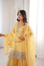 Yellow Embroidery Sharara Set