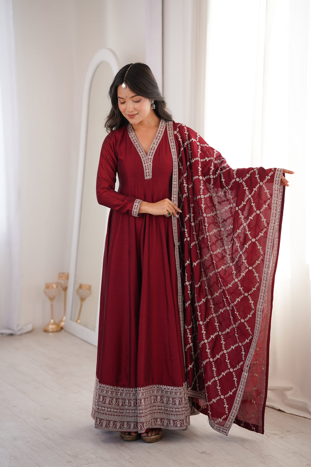 Marroon Vichitra Silk Kurta Set
