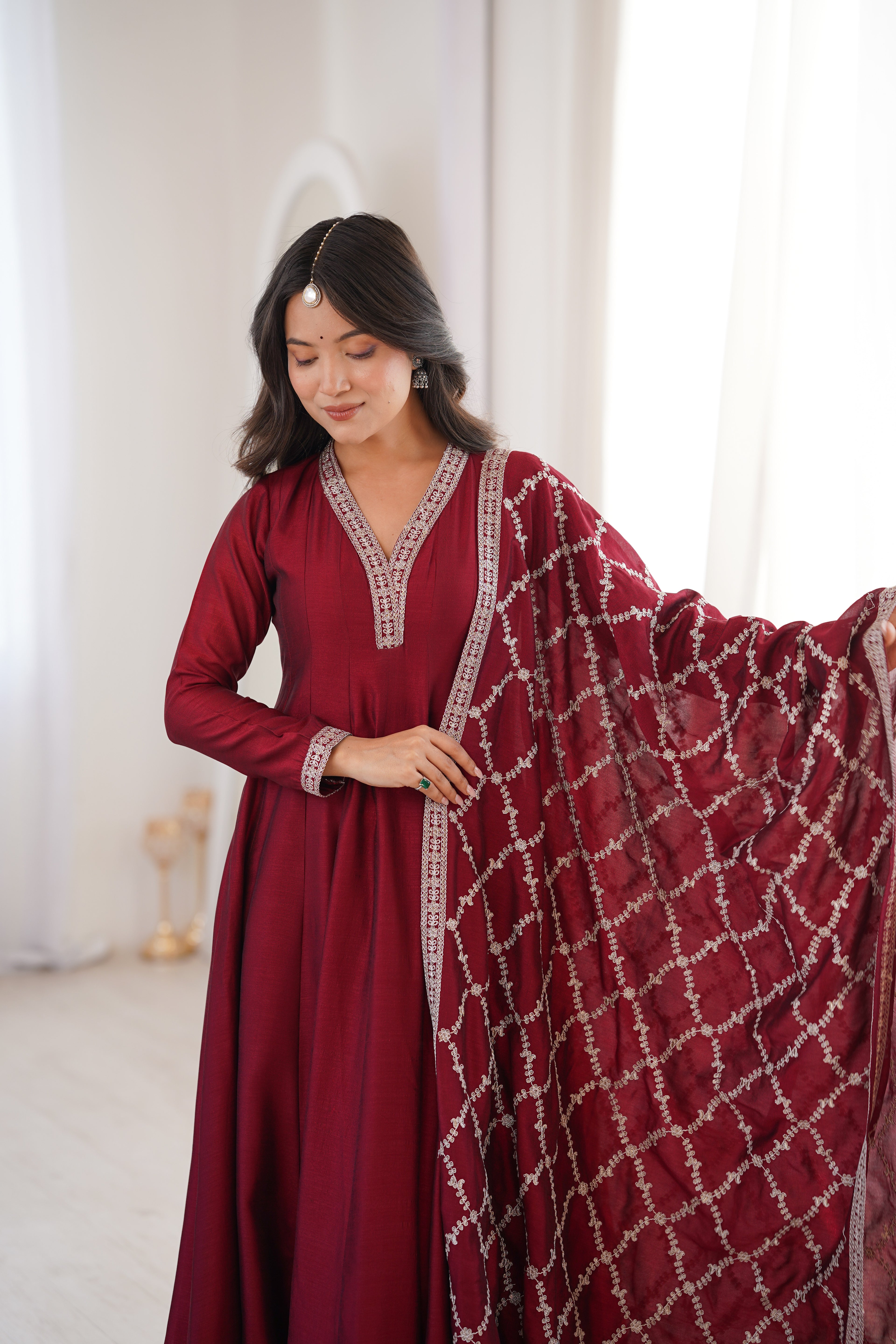 Marroon Vichitra Silk Kurta Set