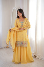 Yellow Embroidery Sharara Set