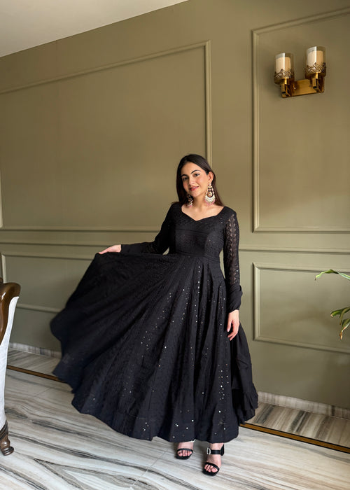 Black Fox Georgette Lukhnowi Sequence Work Kurta Set
