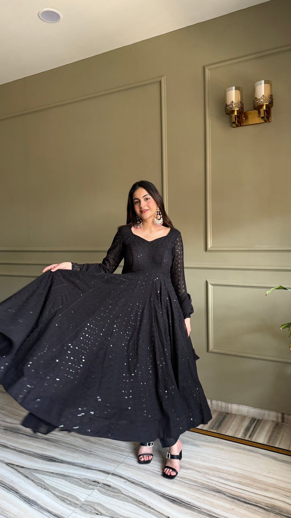 Black Fox Georgette Lukhnowi Sequence Work Kurta Set