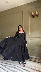 Black Fox Georgette Lukhnowi Sequence Work Kurta Set