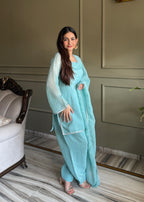 Sky Crunchy Silk Fabric With Siroski Work Kurta Set