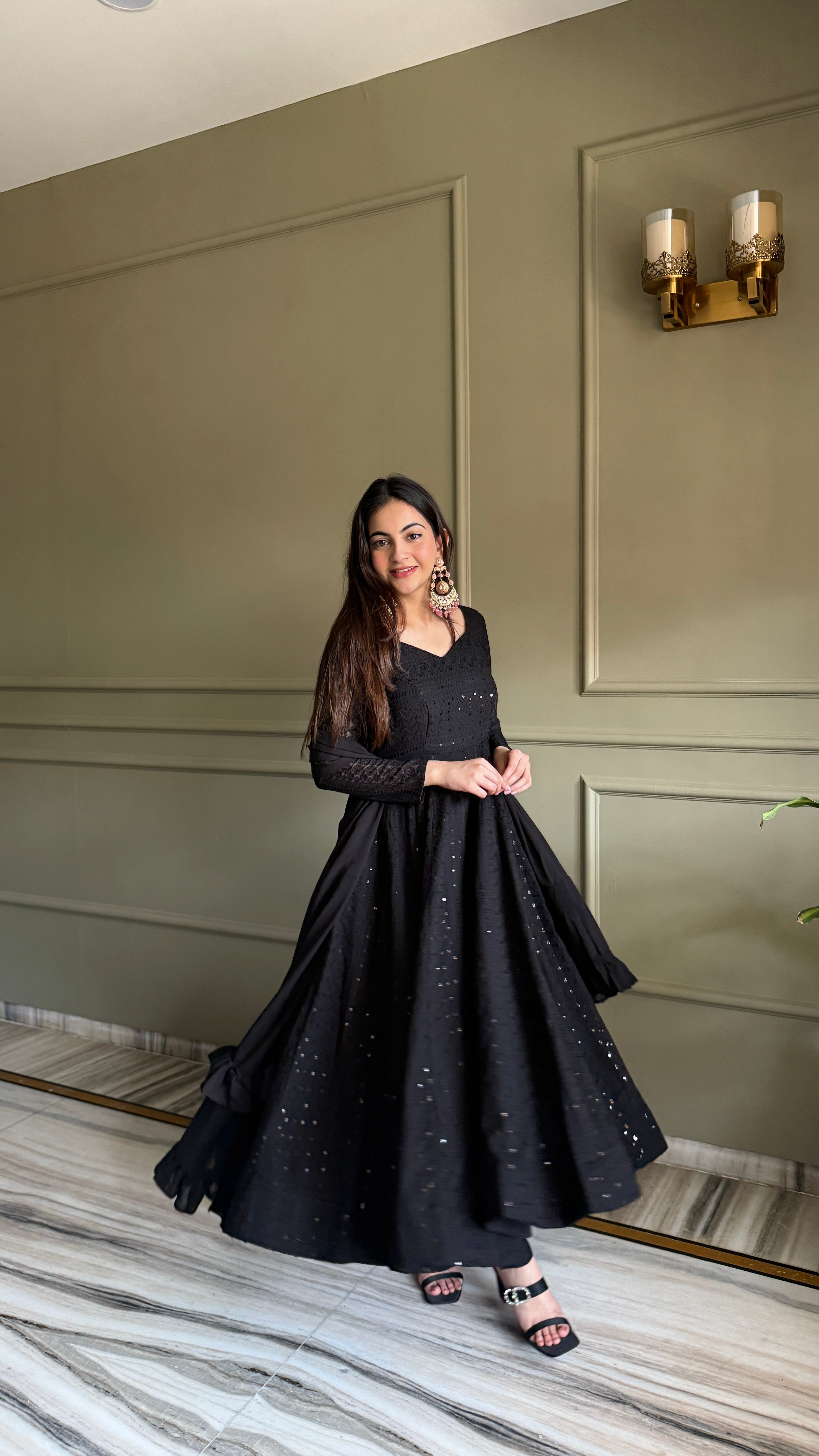 Black Fox Georgette Lukhnowi Sequence Work Kurta Set