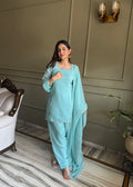 Sky Crunchy Silk Fabric With Siroski Work Kurta Set