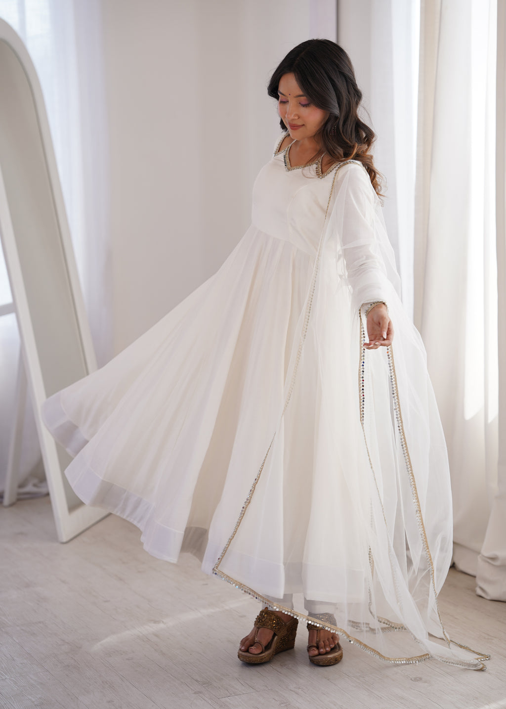 White Romansilk Chanderi Kurta Set
