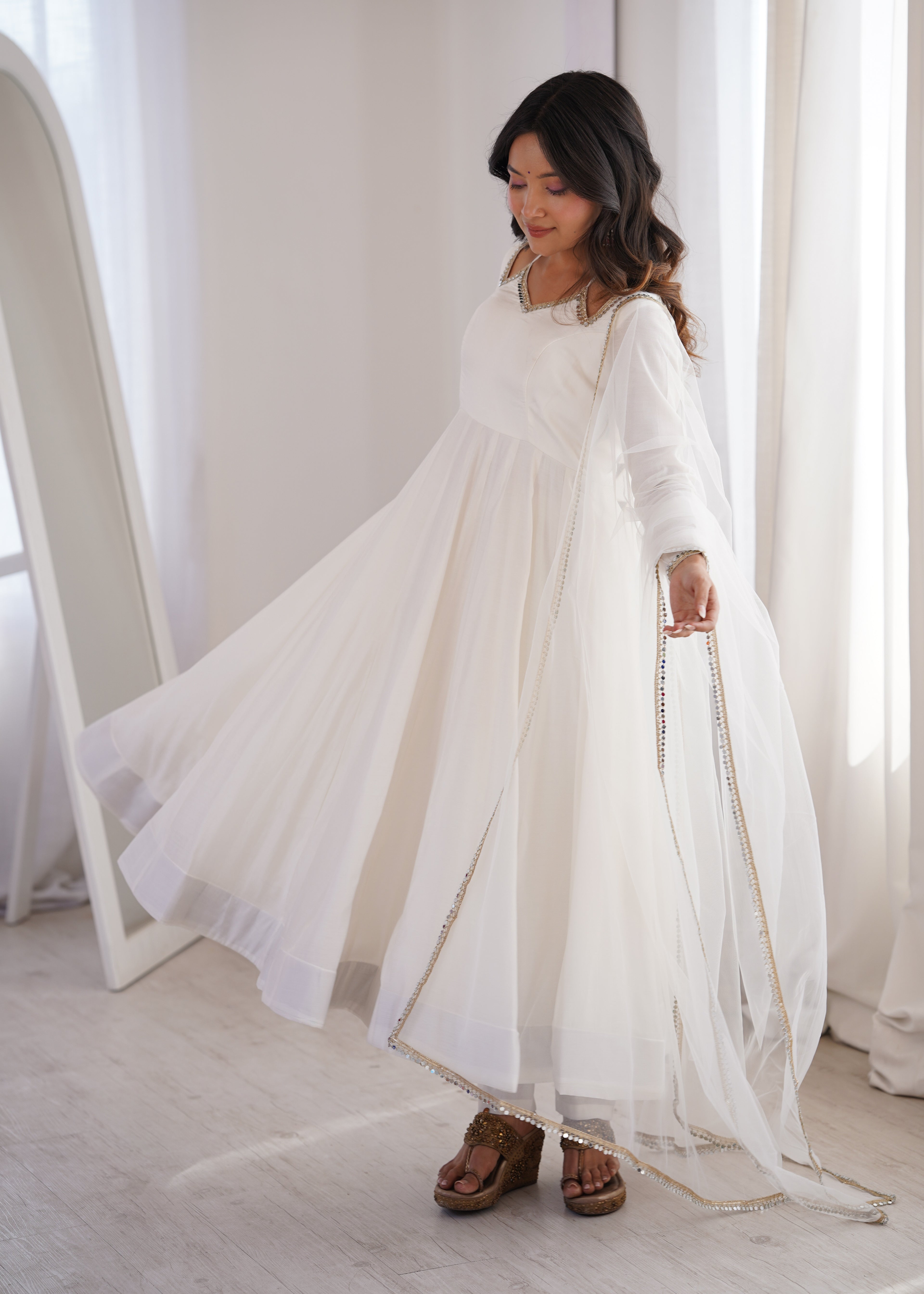 White Romansilk Chanderi Kurta Set