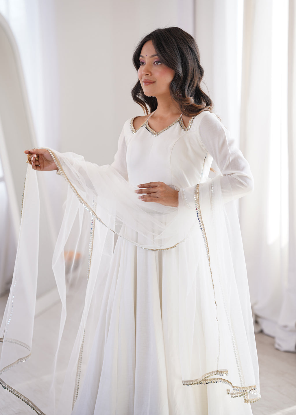 White Romansilk Chanderi Kurta Set