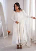 White Romansilk Chanderi Kurta Set