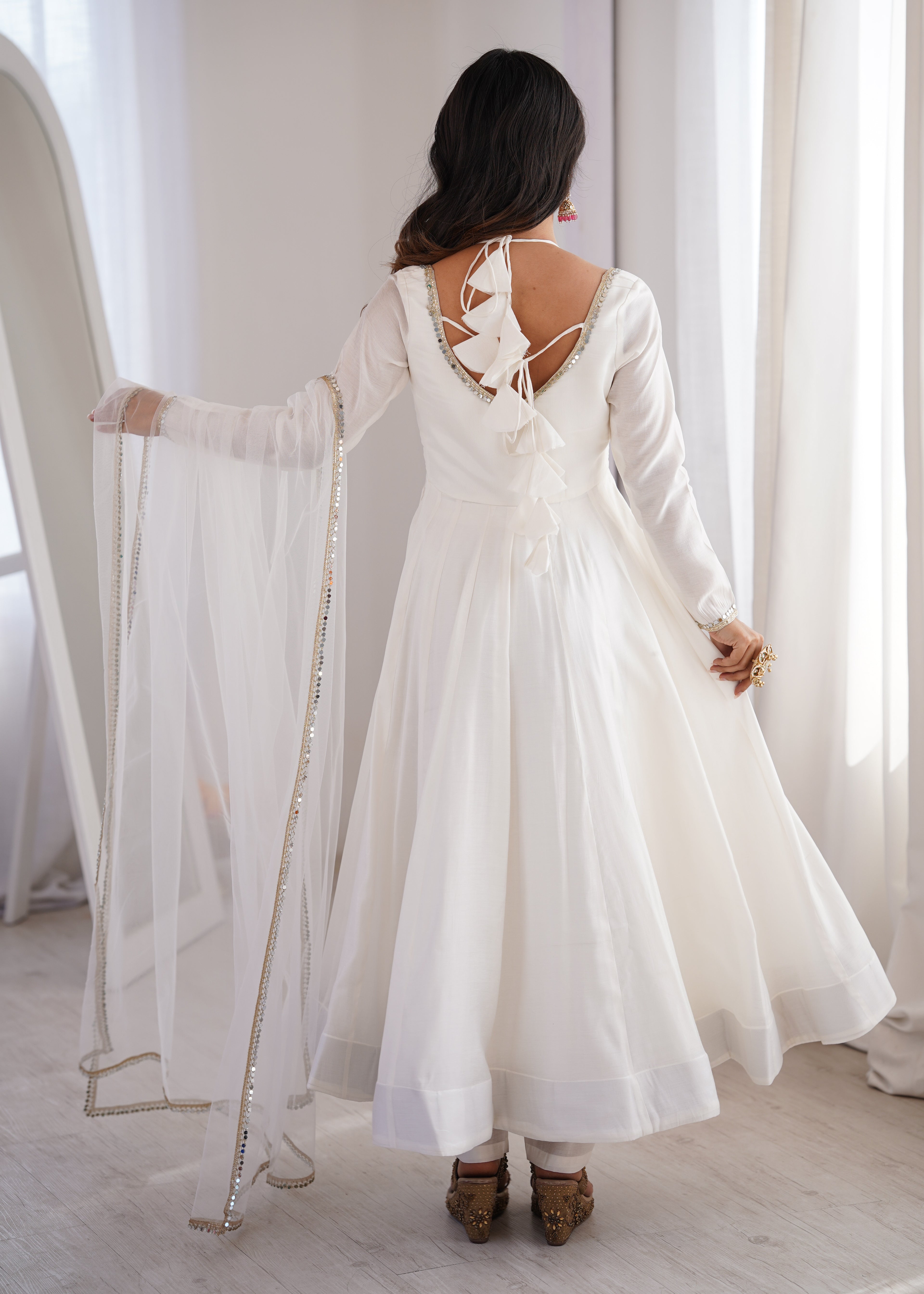 White Romansilk Chanderi Kurta Set