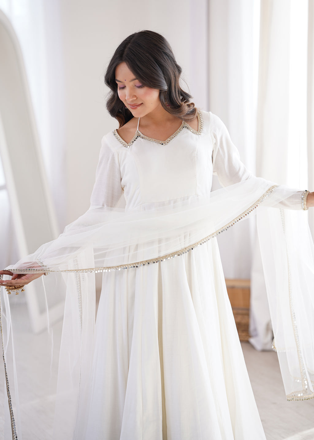 White Romansilk Chanderi Kurta Set