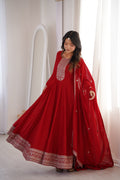 Red Pure Vichitra Silk Kurta Set